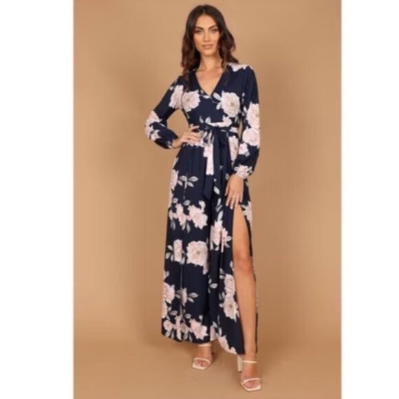 Petal & Pup Pants - Petal + Pup Jumpsuit Women XL Navy Pink Floral Long Sleeve Wide-Leg Prairie Core